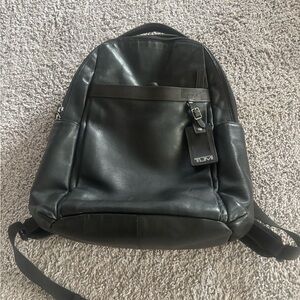 Tumi Black Leather Backpack with Branded Tag